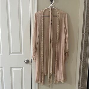 Easel Beige Fringe and Crochet Duster